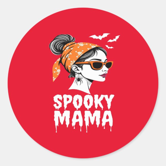 Sticker Rond Conception rétro éffrayant Mama Halloween (Devant)