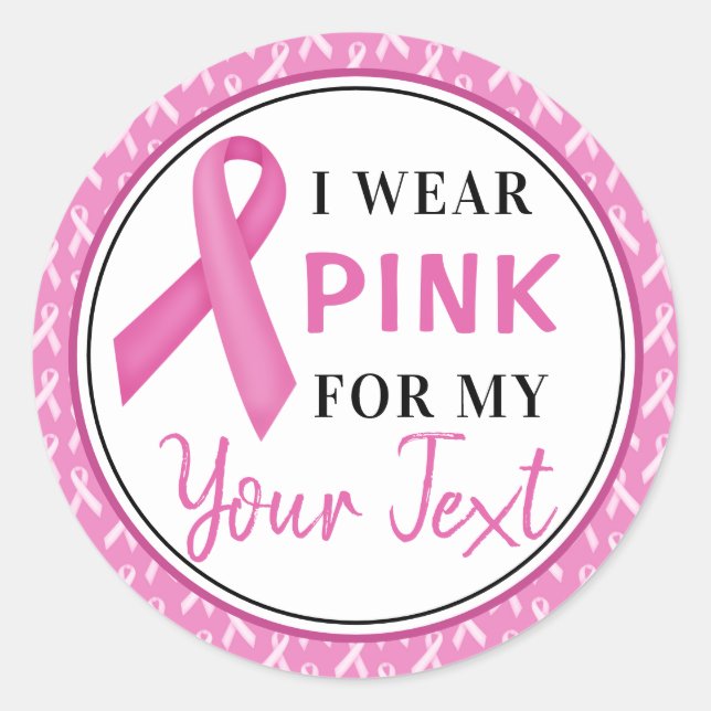 Sticker Rond Conception Ruban Rose pour la sensibilisation au c (Devant)