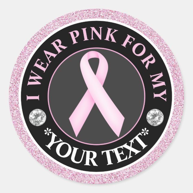 Sticker Rond Conception Ruban Rose pour la sensibilisation au c (Devant)