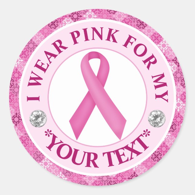 Sticker Rond Conception Ruban Rose pour la sensibilisation au c (Devant)