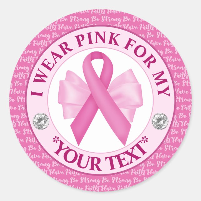 Sticker Rond Conception Ruban Rose pour la sensibilisation au c (Devant)