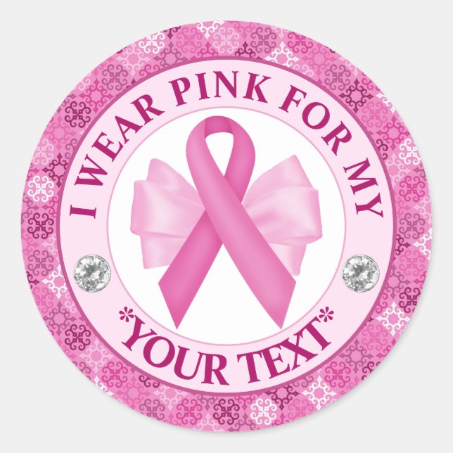 Sticker Rond Conception Ruban Rose pour la sensibilisation au c (Devant)