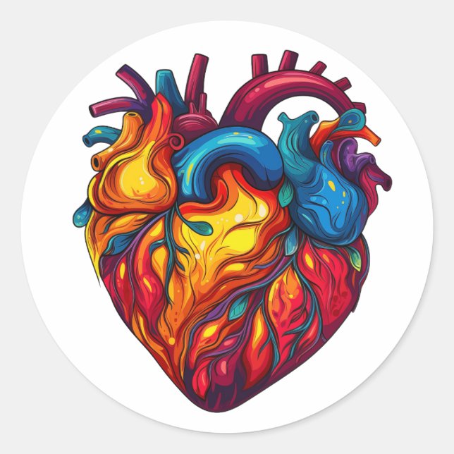 Sticker Rond Conception super de l'anatomie cardiaque humaine | (Devant)