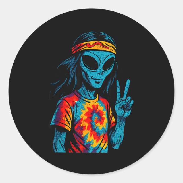 Sticker Rond Conception Tie-dye Alien Hipe  (Devant)