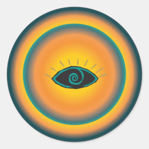 Sticker Rond Conception Tribale des yeux anciens Bleu Orange