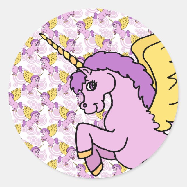 Sticker Rond Conception Unicorne violette et rose (Devant)