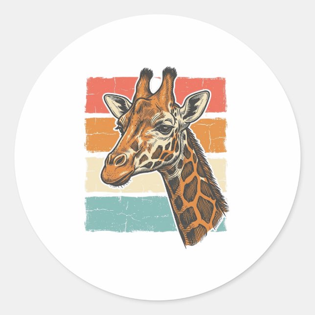 Sticker Rond Conception vectorielle de tête de girafe rétro vin (Devant)