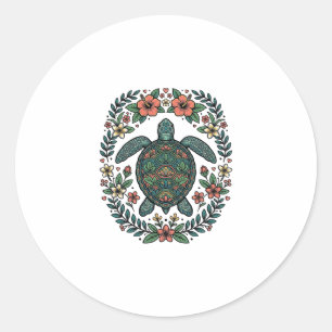 Sticker Rond Conception vectorielle florale de tortue marine vi