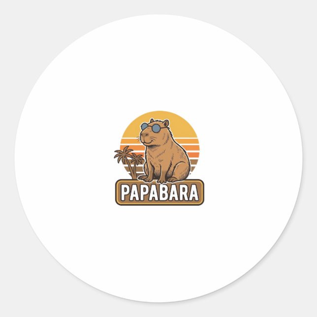 Sticker Rond Conception vectorielle papa capybara rétro PAPABAR (Devant)