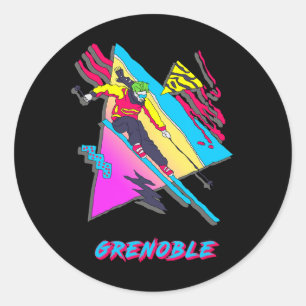 Sticker Rond Conception vibrante de ski avec texte Grenoble Ski
