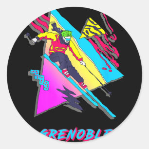 Sticker Rond Conception vibrante de ski avec texte grenoble ski