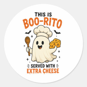 Sticker Rond Conception « Voici un Boo-Rito servi avec du froma
