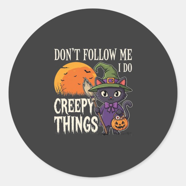 Sticker Rond Conceptions de chat de sorcière d'Halloween de cho (Devant)
