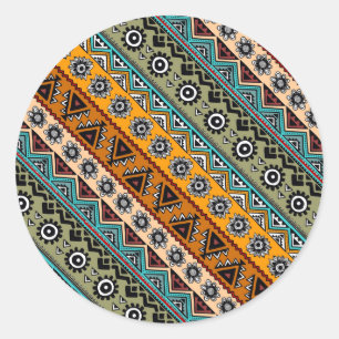 Sticker Rond Conceptions de motifs aztèques ethniques colorés