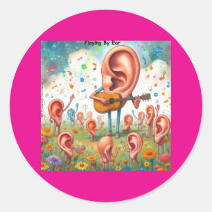 Sticker Rond Concert de guitare d'oreille : jouer à l'oreille