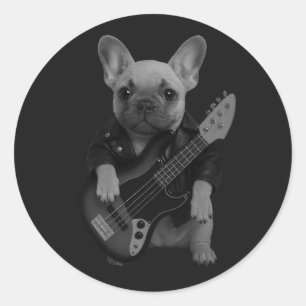 Sticker Rond Concert fatigues de bassiste rock avec un Bulldog