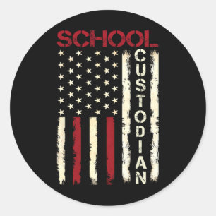 Sticker Rond Concierge Scolaire Drapeau Américain Usa Appreciat