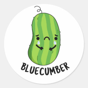 Sticker Rond Concombre bleu Funny Sad Veggie Cucumber Pun