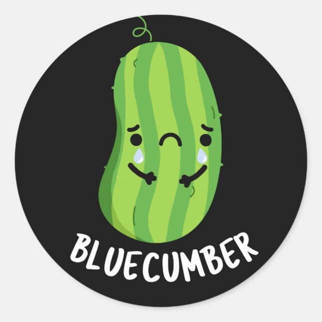 Sticker Rond Concombre bleu Funny Sad Veggie Cucumber Pun Dark  (Devant)
