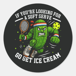 Sticker Rond Concombre Drôle Jouant Pickleball