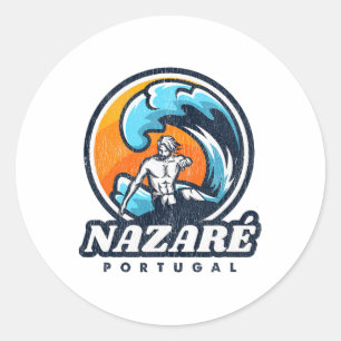 Sticker Rond Concours de surf vintage Nazare Portugal S