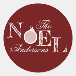 Sticker Rond Conçu Noel Maroon Holiday