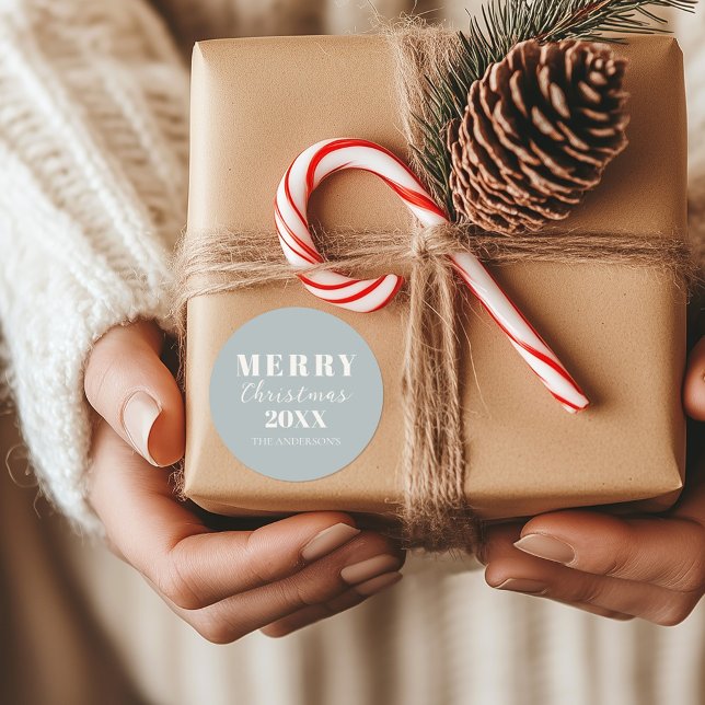 Sticker Rond Conditionnement moderne Joyeux Noël bleu doux (Créateur téléchargé)