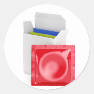 Sticker Rond Condoms sur arrière - plan blanc