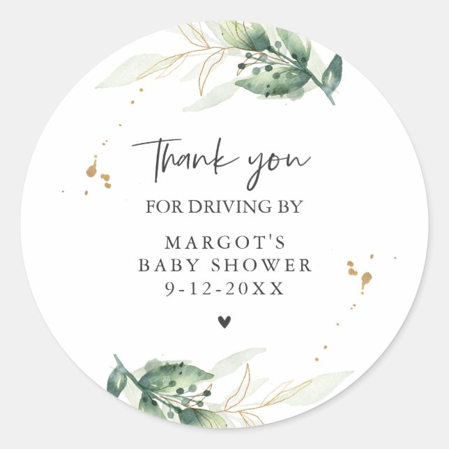 Sticker Rond Conduire Par Baby shower Verdure Et Or (Devant)
