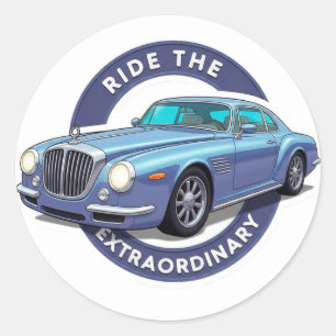Sticker Rond Conduisez l'extraordinaire : Voiture bleue vintage