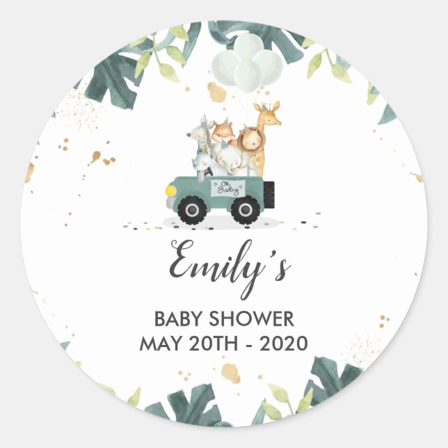 Sticker Rond Conduite Par Safari Baby shower Favoriser L'Étique (Devant)