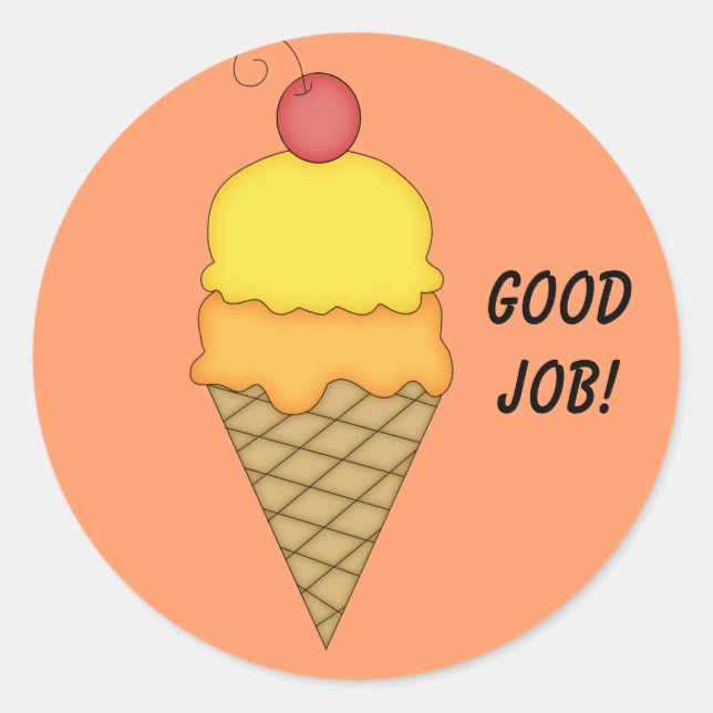 Sticker Rond Cône de crème glacée avec cerise #2 (Devant)