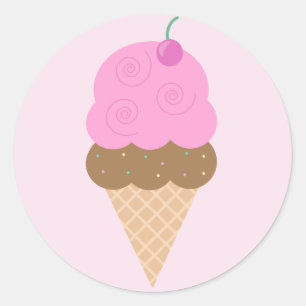 Sticker Rond Cône de crème glacée fraise