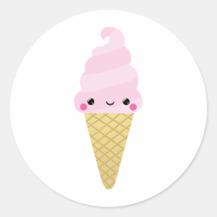 Sticker Rond Cone de crème glacée Kawaii
