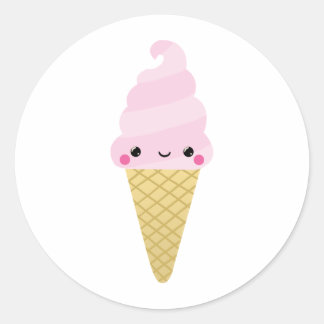 Sticker Rond Cone de crème glacée Kawaii