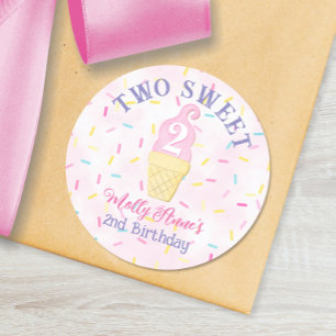 Sticker Rond Cone de crème glacée rose DEUX SWEET 2ème annivers