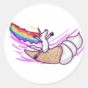 Sticker Rond Cône de glace à la licorne arc-en-ciel