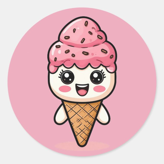 Sticker Rond Cône de glace de dessin animé adorable (Devant)