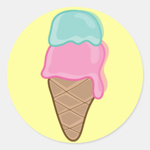 Sticker Rond Cône de glace d'été rétro pastel à la fraise et à
