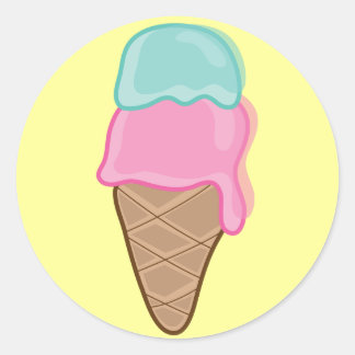 Sticker Rond Cône de glace d'été rétro pastel à la fraise et à