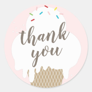 Sticker Rond Cône de glace rose merci les enfants