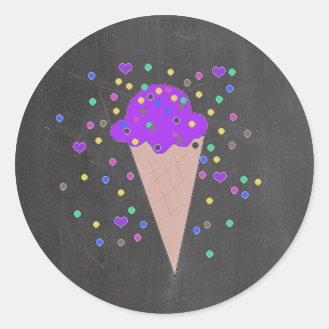 Sticker Rond Cône de glace sur fond de tableau noir (Devant)
