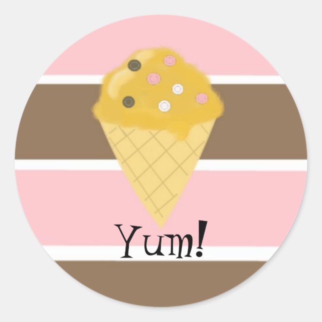 Sticker Rond Cône de glace sur une rayure napolitaine (Devant)