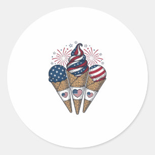 Sticker Rond Cônes de glace patriotiques vintage 4 juillet S