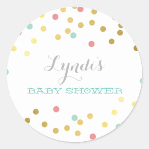 Sticker Rond CONFETTI BABY SHOWER mignon feuille d'or menthe co