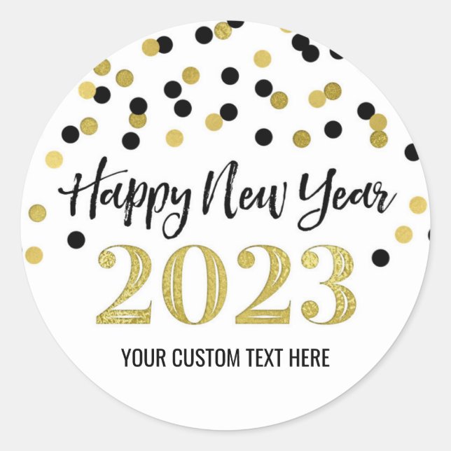 Sticker Rond Confetti d'or noir Bonne année 2023 (Devant)