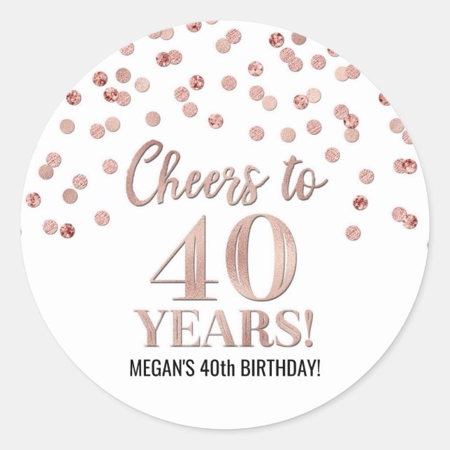 Sticker Rond Confetti d'or Rose de 40 ans (Devant)