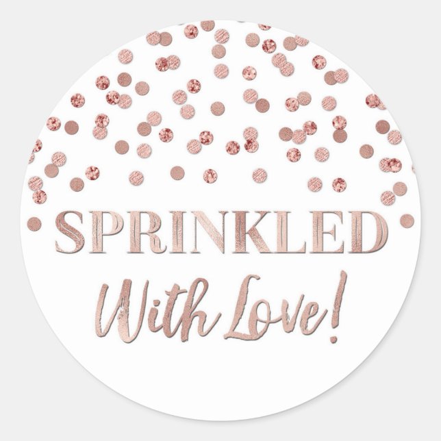 Sticker Rond Confetti en or rose parsemé d'amour (Devant)