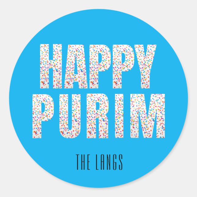 Sticker Rond Confetti happy purim label (Devant)