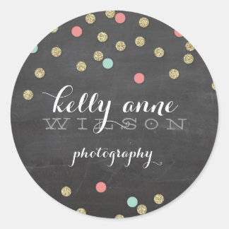 Sticker Rond CONFETTI PARTIES SCINTILLANT corail menthe d'or mi